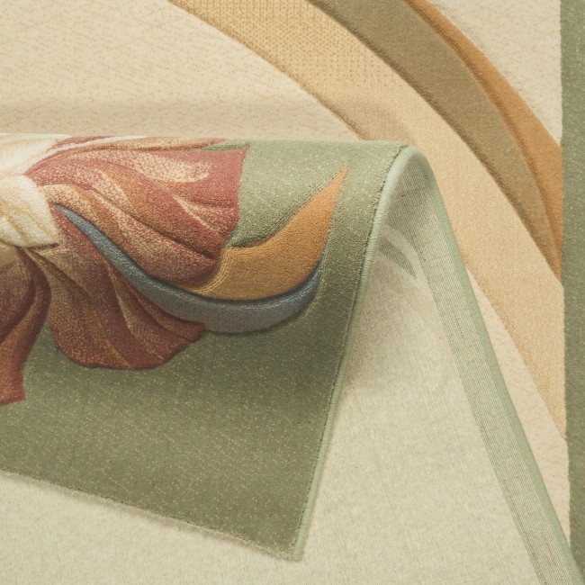Covor lana Premium, 0281-1-51038, verde/Roz, model floral
