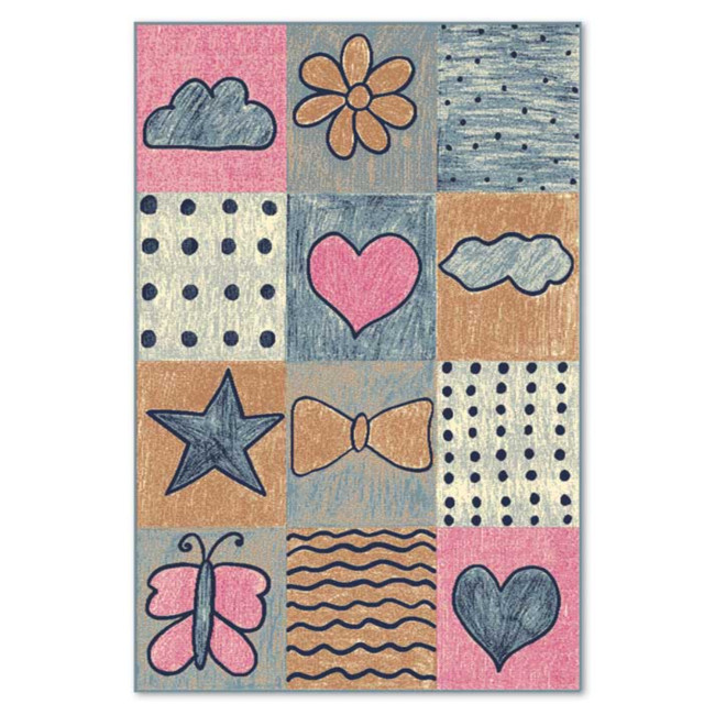 Covor sintetic pentru copii, Colectia Delta 1095-1-46666, Roz/Albastru/Gri, design Unicat,