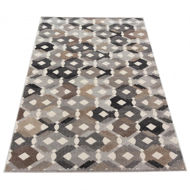 Covor sintetic colectia Matrix, 4940-1-18411, Gri/Maro, design geometric