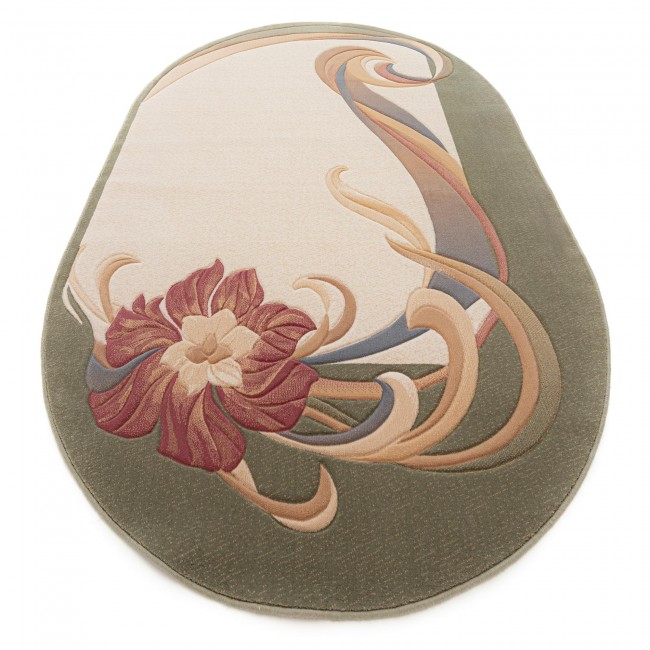 Covor lana Premium, 0281-2-51038, verde/Roz, model floral