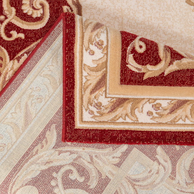 Covor din lana naturala 100%, Premium 7793-1-51056, Rosu, Design Clasic