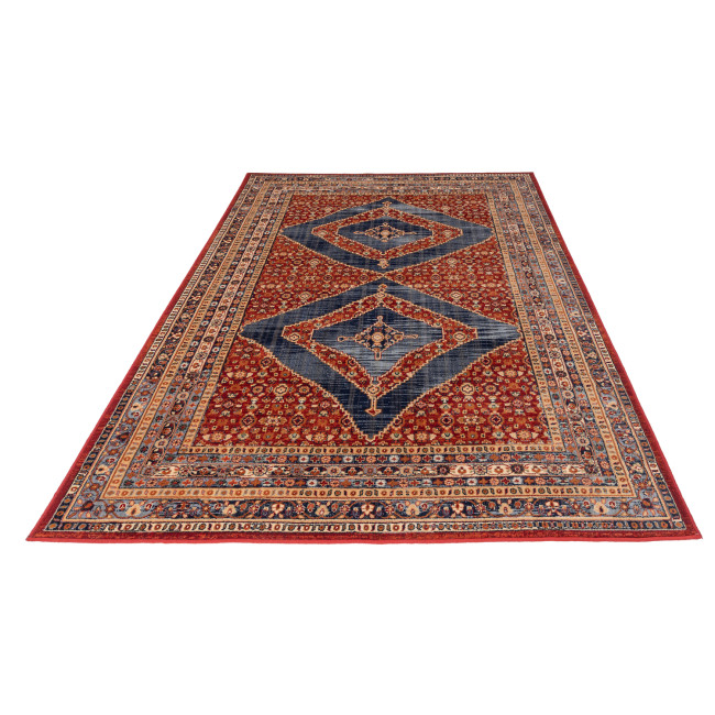 Covor din lana Bella 1400-1-53578, Rosu/Albastru inchis/Maro, design Oriental