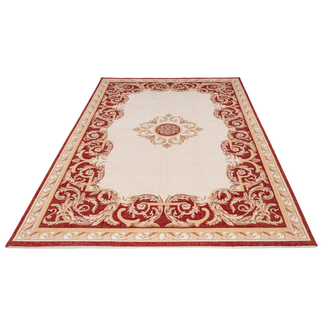 Covor din lana naturala 100%, Premium 7793-1-51056, Rosu, Design Clasic