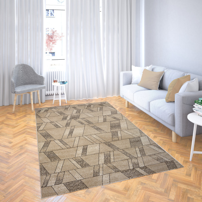Covor sintetic colectia Soho 1167-1-18455, Bej/Maro, design Geometric