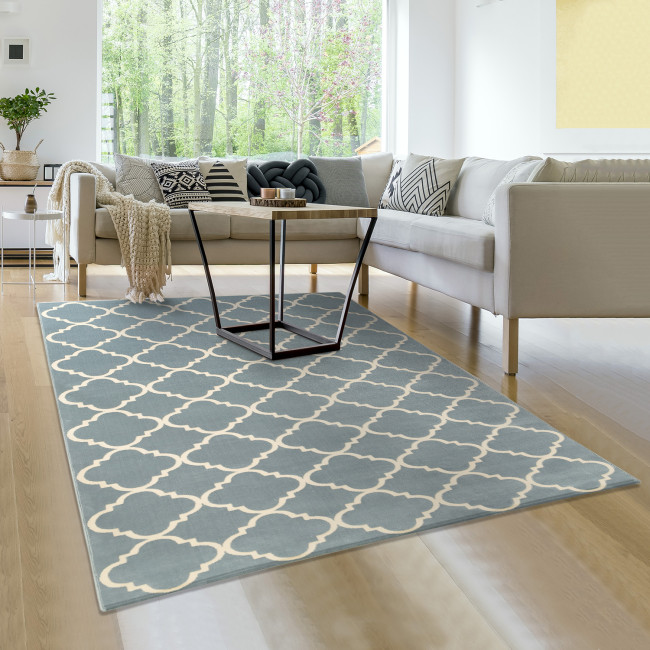 Covor sintetic colectia Geo 8876-1-43236,  Gri/Gri inchis, design Geometric