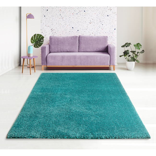 Covor pufos uni, Panda 1039-1-66900, Albastru/Turcoaz, design Shaggy