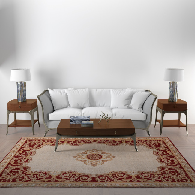 Covor din lana naturala 100%, Premium 7793-1-51056, Rosu, Design Clasic