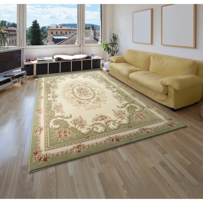 Covor lana Premium, 6504-1-51038, verde/bej/rosu, model clasic,