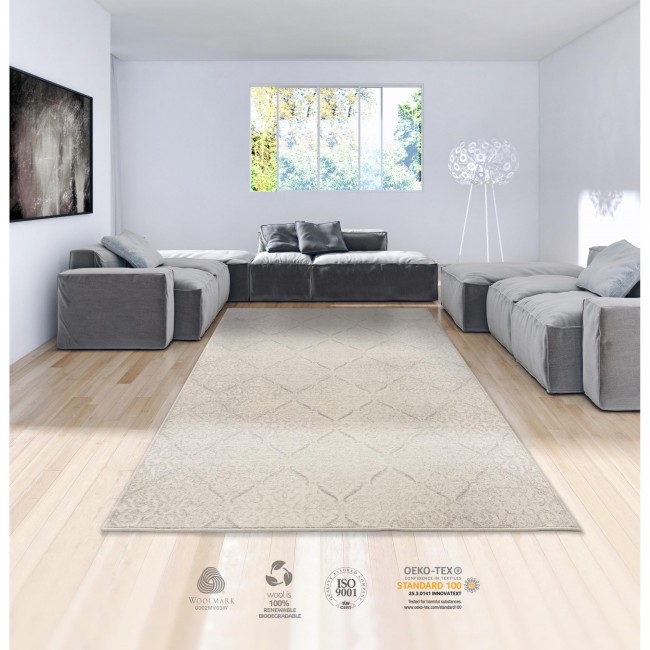 Covor lana Prima, 7291-1-52042, Gri/Crem, model geometric