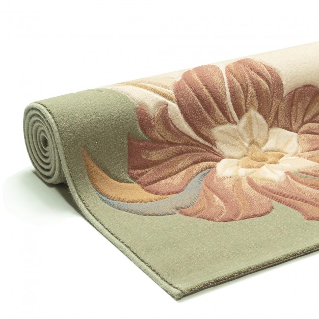 Covor lana Premium, 0281-1-51038, verde/Roz, model floral