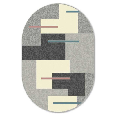 Covor sintetic Colectia Soho 4935-2-16841, Gri/Negru/Alb, design Geometric