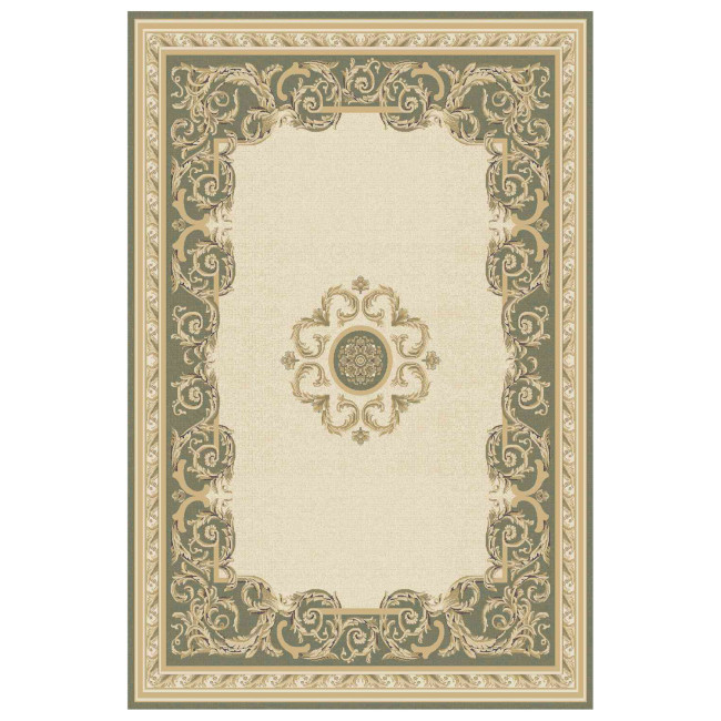 Covor din lana naturala 100%, Premium 7793-1-51058, Verde, Design Clasic