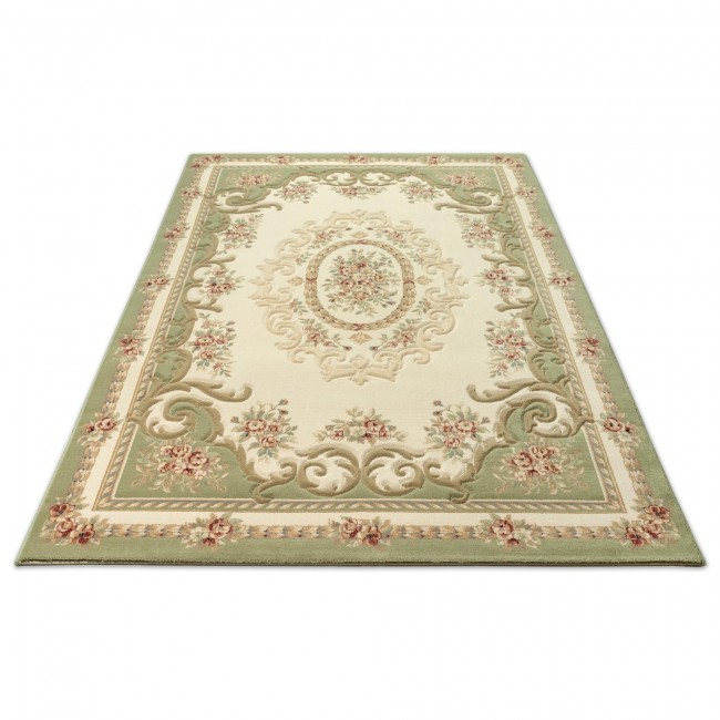 Covor lana Premium, 6504-1-51038, verde/bej/rosu, model clasic,