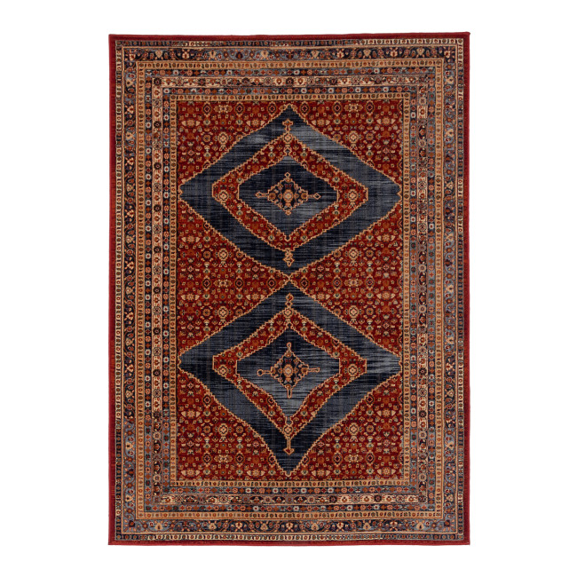 Covor din lana Bella 1400-1-53578, Rosu/Albastru inchis/Maro, design Oriental