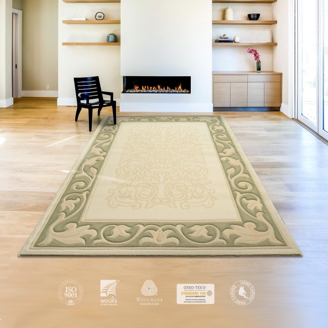 Covor lana Premium, 2760-1-51083, verde/bej, model clasic,