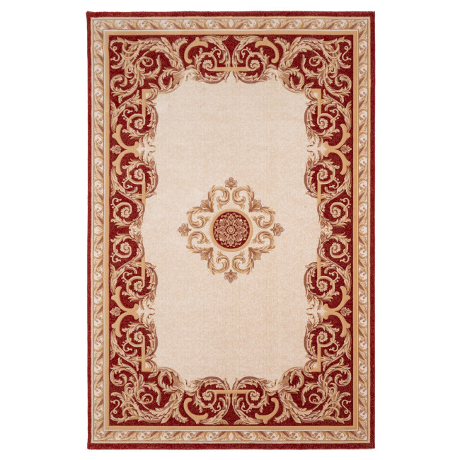 Covor din lana naturala 100%, Premium 7793-1-51056, Rosu, Design Clasic