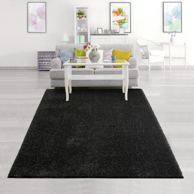 Covor sintetic pufos Panda 1039-1-32100, Negru/Maro, Shaggy