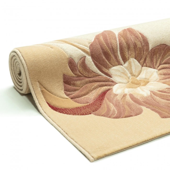 Covor lana Premium, 0281-1-51035, bej/Roz, model floral