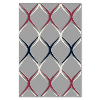 Covor sintetic Colectia Soho 5583-1-17111, Gri/Rosu/Negru, design Geometric